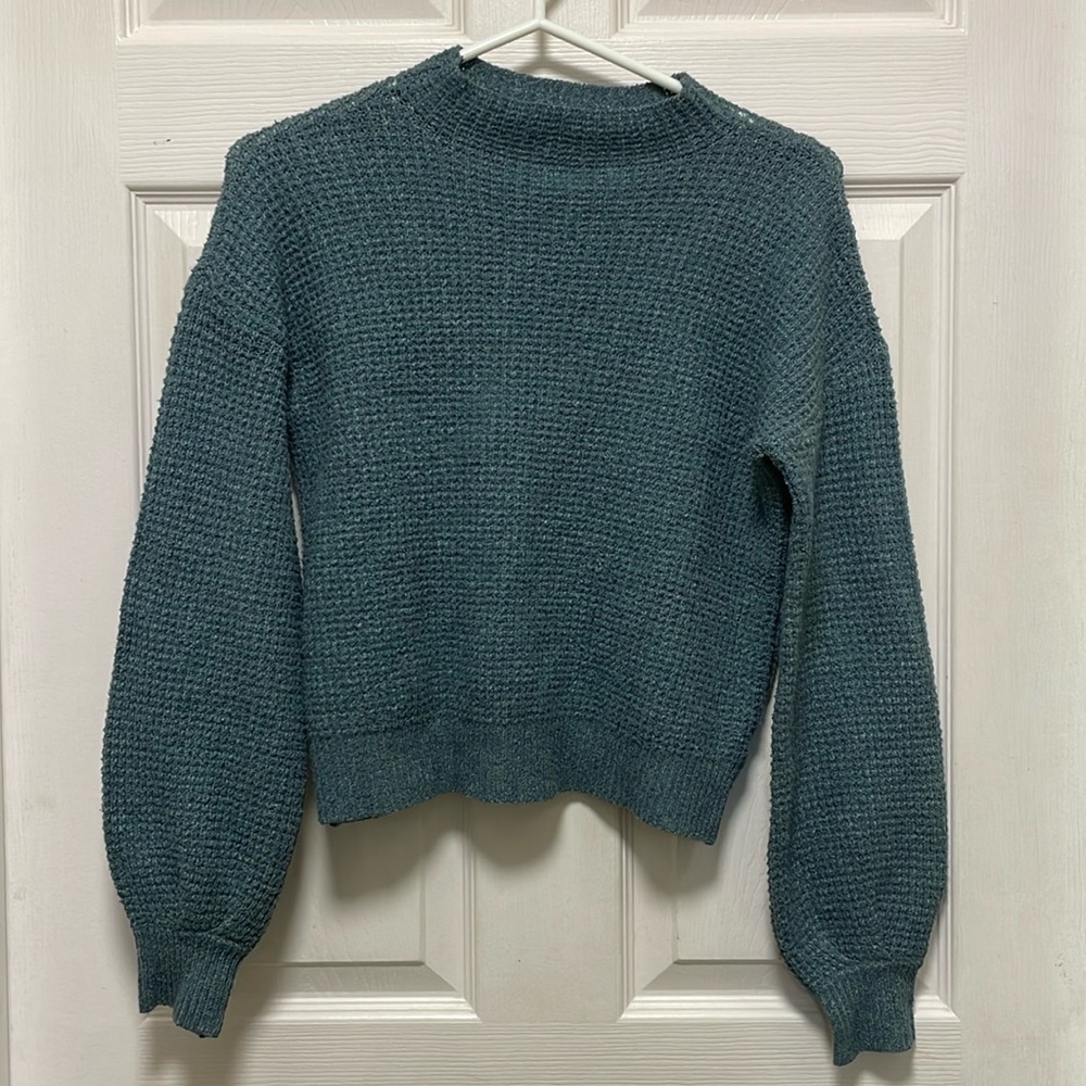 PINK ROSE |Cropped |Long Sleeve |Crew Neck |Green w White Fleck|Sweater |Size XS